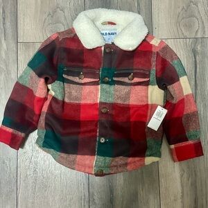 Old Navy Red and Green Sherpa-Lined Jacket NWT